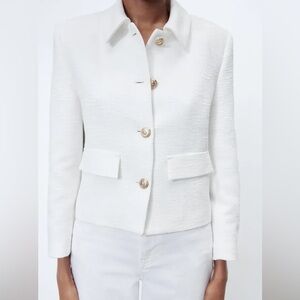 Zara white tweed cropped jacket - Size M